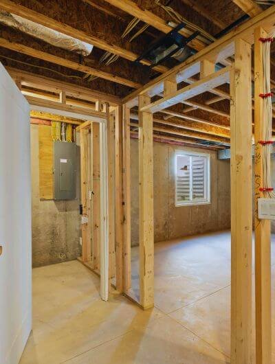 An unfinished basement